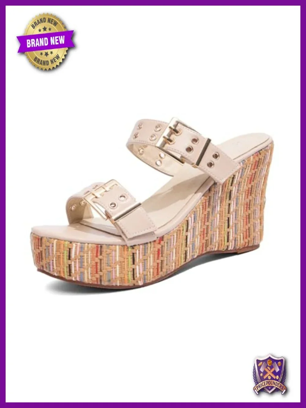Women's Wedge Sandals with Buckle Strap, Slip On, Peep Toe Platform Heels,